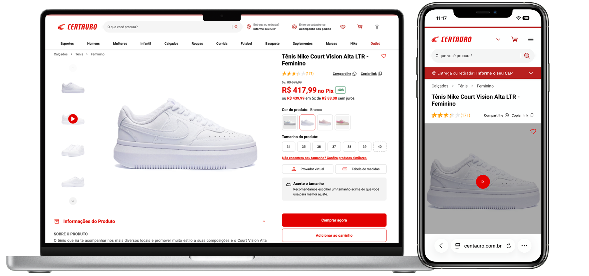 Centauro commerce on laptop and phone