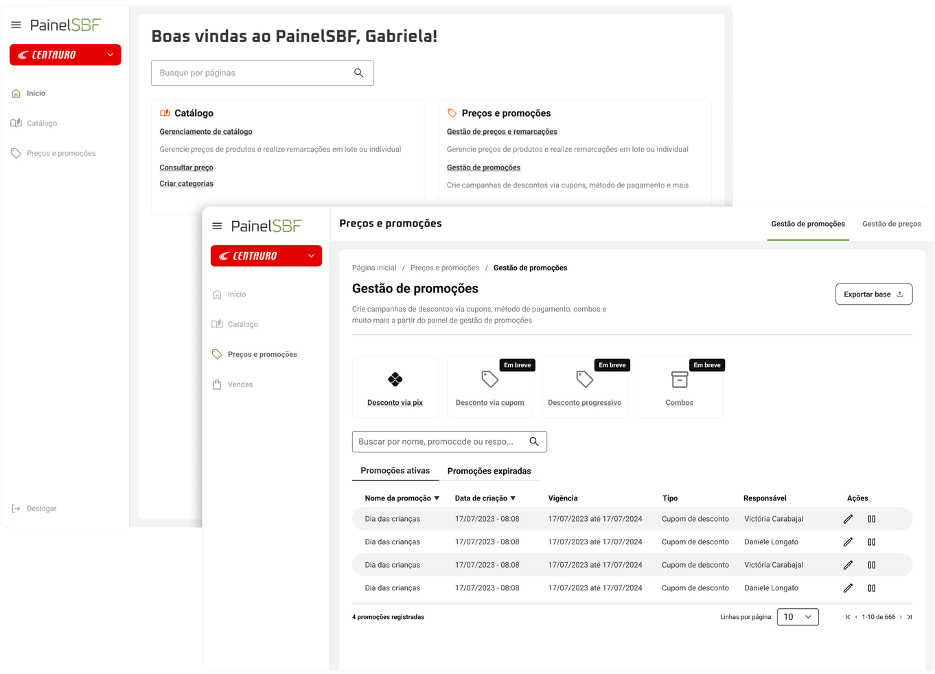 Painel SBF internal operations platform
