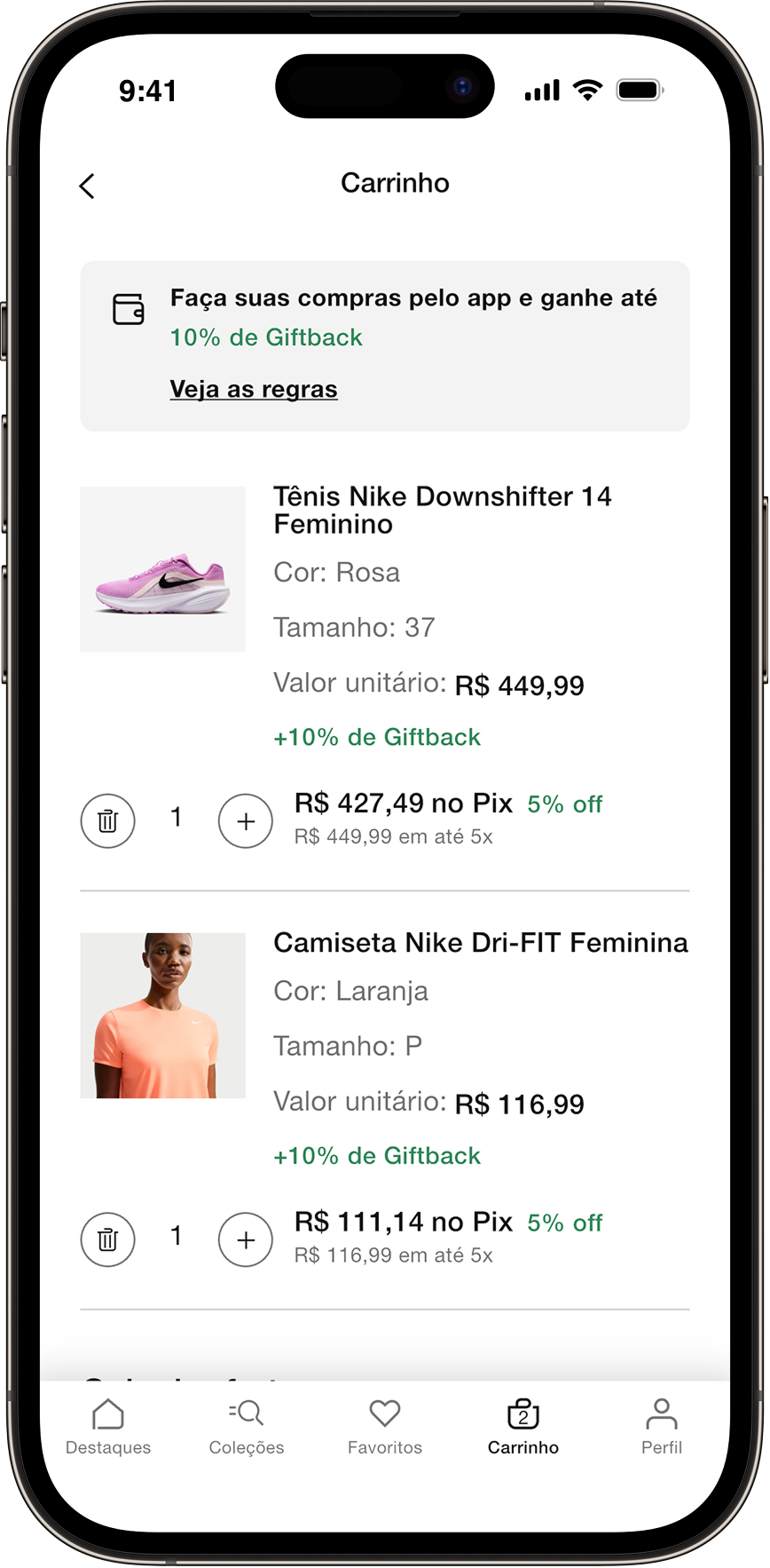 Nike App cart screen