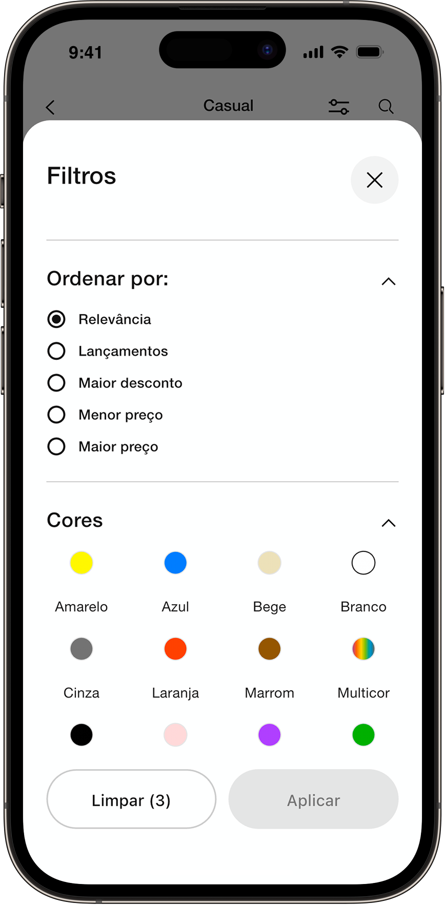Nike App filters screen
