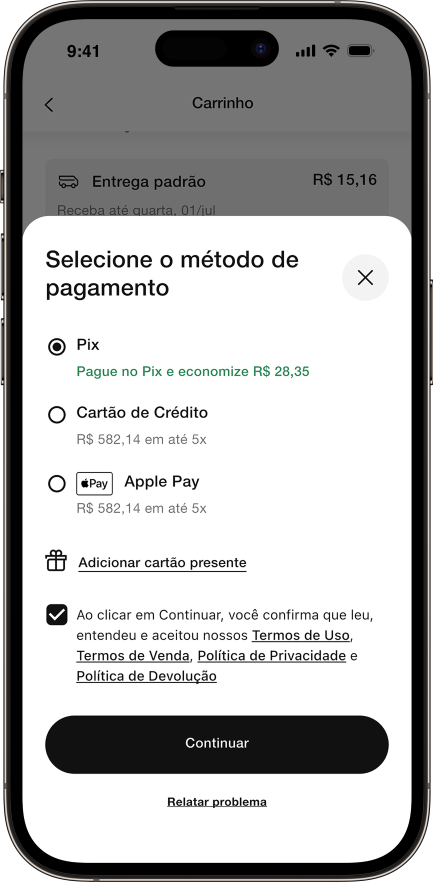 Nike App payment screen
