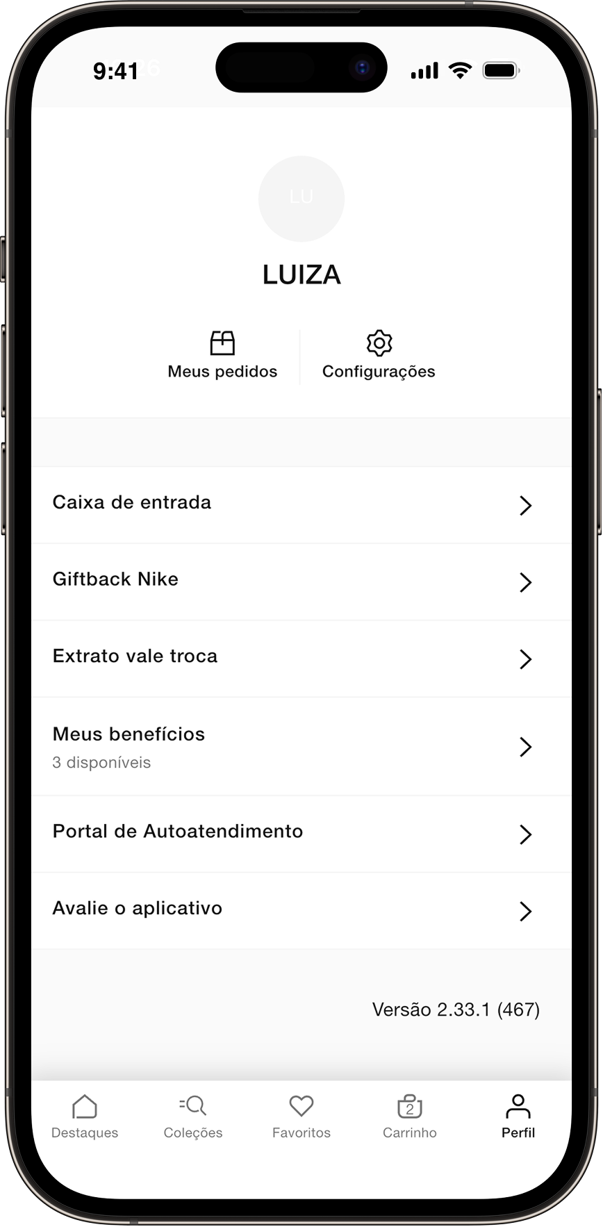 Nike App profile screen