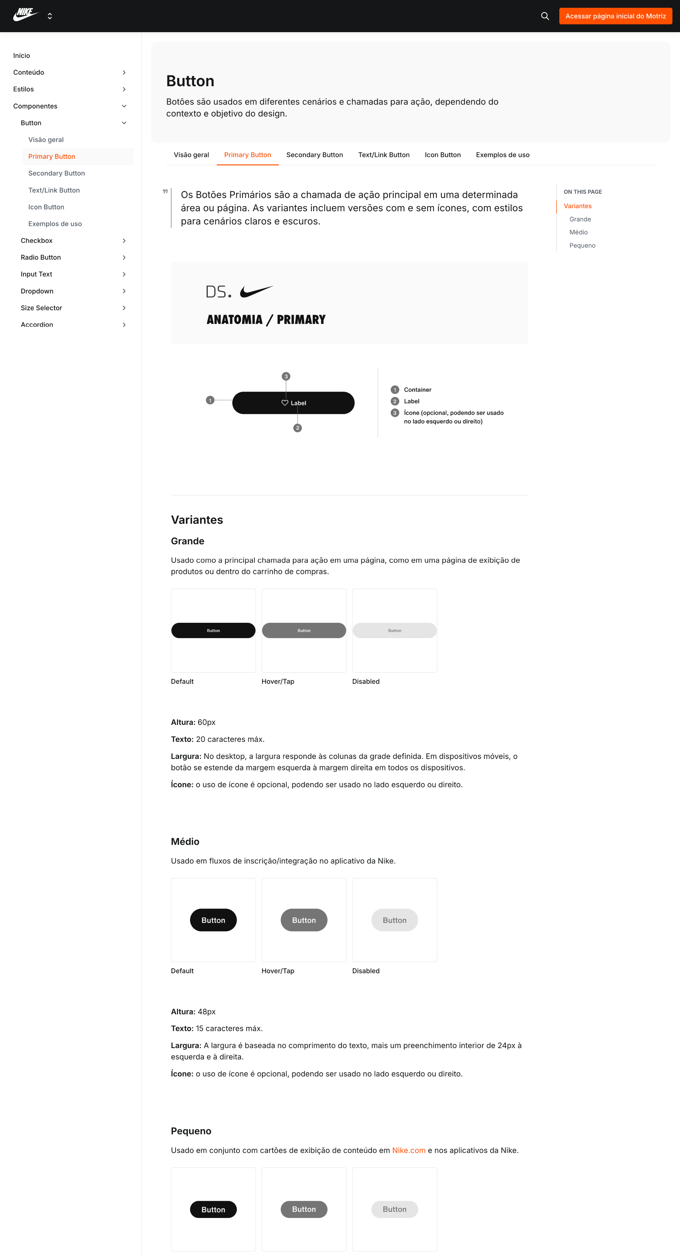 Nike design system button guidance